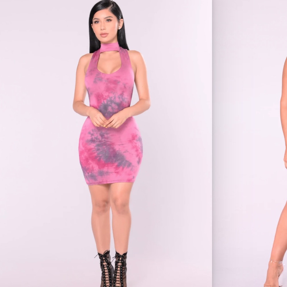 Like NEW worn only one time. Marsha Magenta tie dye dress by fashion nova